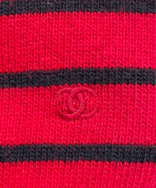CHANEL（シャネル）CHANEL (シャネル) カシミヤボーダーニットカーディガン レッド サイズ:Mの古着・服飾アイテム