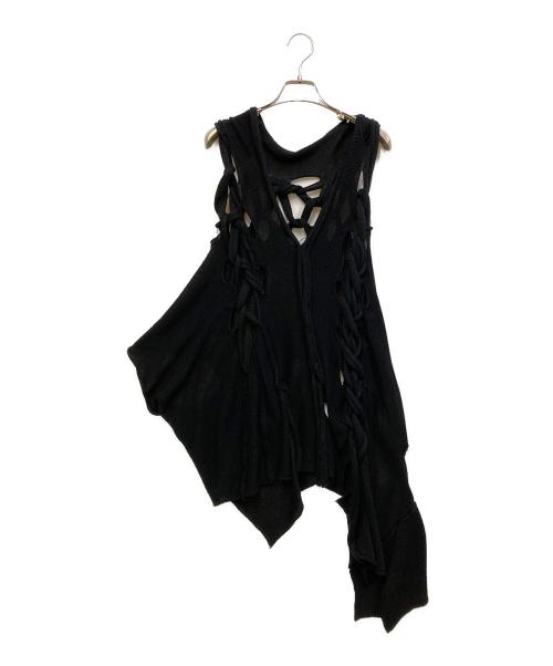 Y's（ワイズ）Y's (ワイズ) LINEN LIKE FINISH TWIST LACE UP CARDIGAN ブラック サイズ:2の古着・服飾アイテム