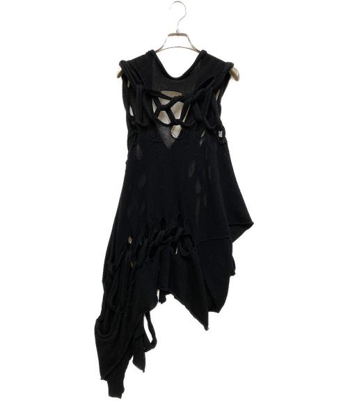 Y's（ワイズ）Y's (ワイズ) LINEN LIKE FINISH TWIST LACE UP CARDIGAN ブラック サイズ:2の古着・服飾アイテム