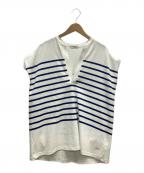 CLANEクラネ）の古着「WIDE HENLEY NECK N/S BORDER TOPS」｜ホワイト×ネイビー
