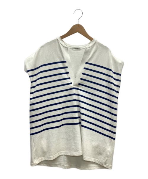 CLANE（クラネ）CLANE (クラネ) WIDE HENLEY NECK N/S BORDER TOPS ホワイト×ネイビー サイズ:1の古着・服飾アイテム
