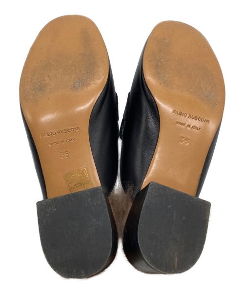 FABIO RUSCONI（ファビオルスコーニ）FABIO RUSCONI (ファビオルスコーニ) インソールファーレザーローファーミュール ブラック サイズ:36の古着・服飾アイテム