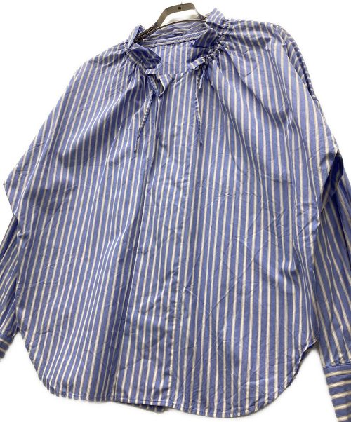 MACPHEE（マカフィー）MACPHEE (マカフィー) コットンブロード フリルカラーブラウス ブルー サイズ:SIZE 36の古着・服飾アイテム