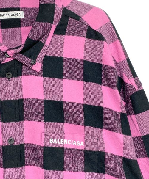 BALENCIAGA（バレンシアガ）BALENCIAGA (バレンシアガ) オーバーサイズチェックネルシャツ ピンク×ブラック サイズ:34の古着・服飾アイテム