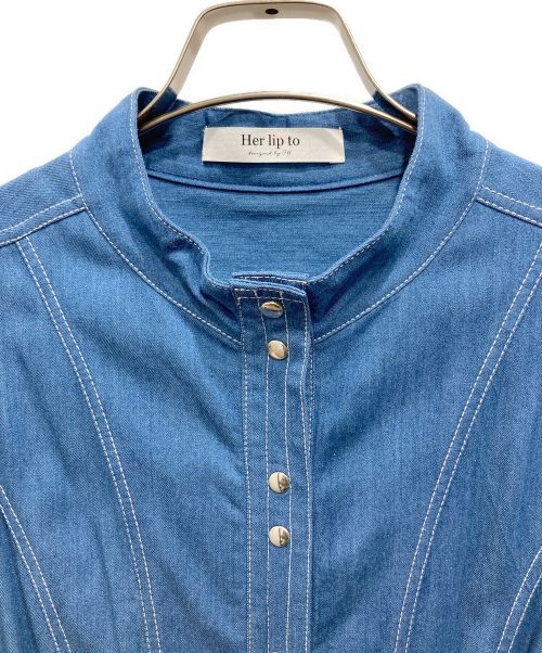 HER LIP TO（ハーリップトゥ）HER LIP TO (ハーリップトゥ) Denim-Trimmed Volume Sleeve Dress ブルー サイズ:Sの古着・服飾アイテム