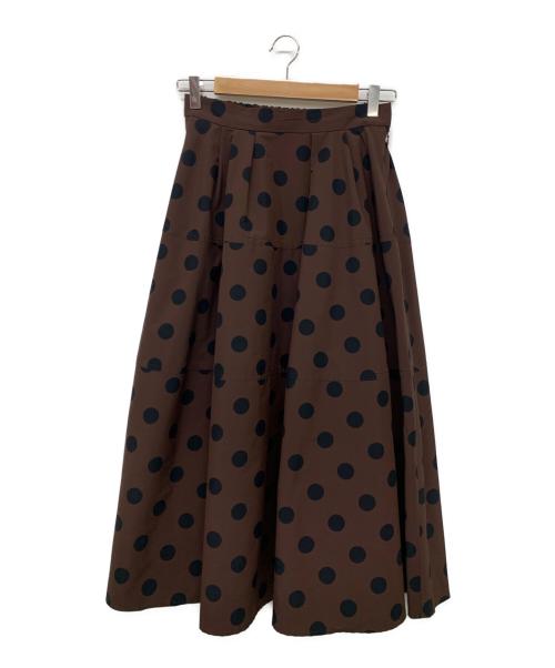 VERMEIL par iena（ヴェルメイユ パー イエナ）VERMEIL par iena (ヴェルメイユ パー イエナ) タフタドットプリント ロングスカート ブラウン×ブラック サイズ:38の古着・服飾アイテム