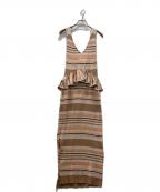 HER LIP TOハーリップトゥ）の古着「Multi Stripe Back Ribbon Dress」｜ベージュ