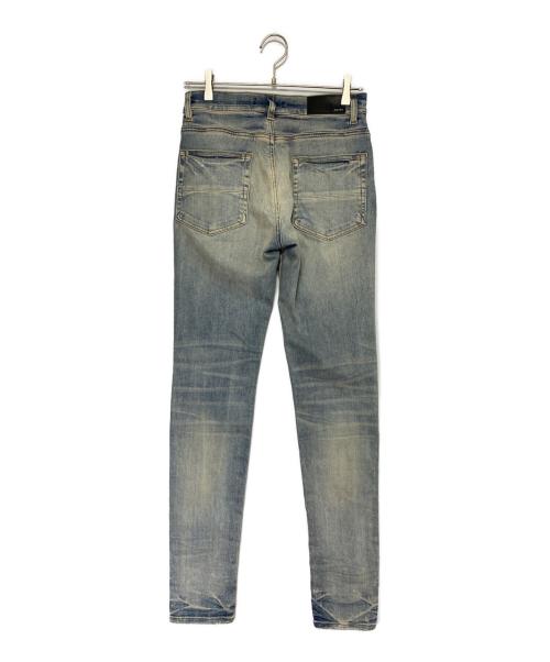 AMIRI（アミリ）AMIRI (アミリ) デストロイクラッシュ加工・タイダイ柄パッチワーク/マルチカラー当て布付デニムパンツ インディゴ サイズ:76cm (W30)の古着・服飾アイテム
