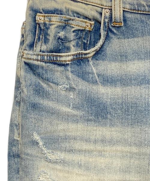AMIRI（アミリ）AMIRI (アミリ) デストロイクラッシュ加工・タイダイ柄パッチワーク/マルチカラー当て布付デニムパンツ インディゴ サイズ:76cm (W30)の古着・服飾アイテム