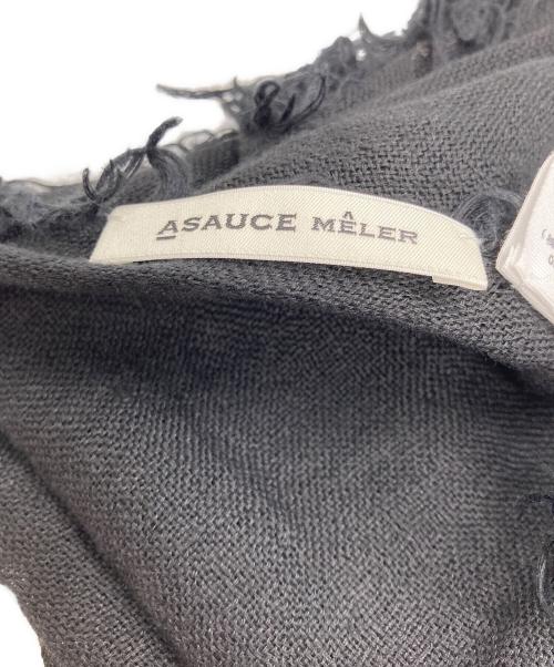 ASAUCE MELER（アソースメレ）ASAUCE MELER (アソースメレ) リネンフリンジストール ブラックの古着・服飾アイテム