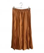 BALLSEYボールジィ）の古着「レザーライクサテンプリーツミディスカート」｜オレンジ