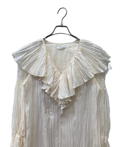 FRAY ID（フレイ アイディー）FRAY ID (フレイ アイディー) ワッシャープリーツフリルカラーワンピース アイボリー 未使用品の古着・服飾アイテム