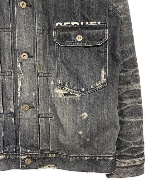 SEQUEL（シークエル）SEQUEL (シークエル) FRAGMENT DESIGN (フラグメントデザイン) DAMAGE DENIM JACKET ブラック サイズ:Lの古着・服飾アイテム