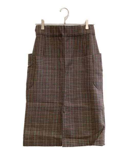 beautiful people（ビューティフルピープル）beautiful people (ビューティフルピープル) gradation blockcheck slit tight skirt ブラウン サイズ:36の古着・服飾アイテム