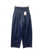 VERMEIL par ienaヴェルメイユ パー イエナ）の古着「ヴィンテージ加工 サテン3タックパンツ」｜ネイビー