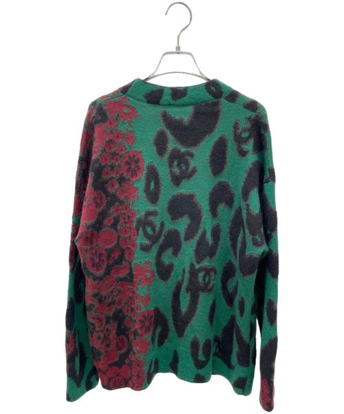 CHANEL（シャネル）CHANEL (シャネル) ココボタンレオパードカーディガン グリーン×ボルドー サイズ:38の古着・服飾アイテム