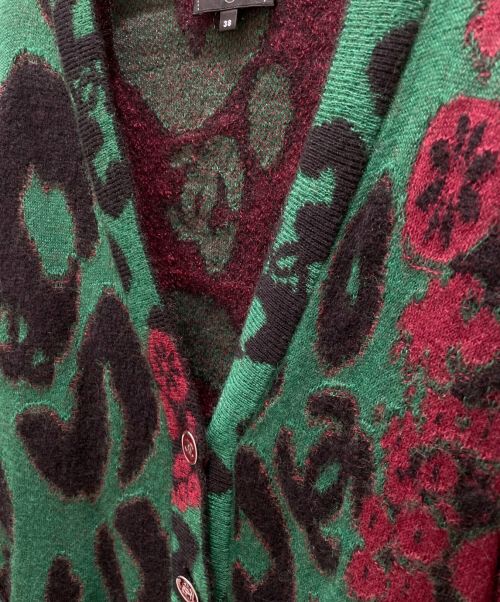 CHANEL（シャネル）CHANEL (シャネル) ココボタンレオパードカーディガン グリーン×ボルドー サイズ:38の古着・服飾アイテム