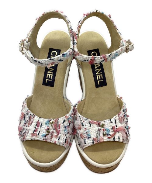 CHANEL（シャネル）CHANEL (シャネル) ツイードウェッジソールサンダル ピンク サイズ:36Cの古着・服飾アイテム