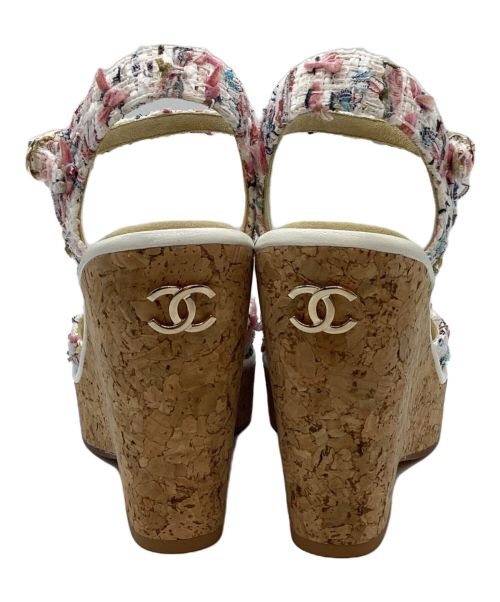 CHANEL（シャネル）CHANEL (シャネル) ツイードウェッジソールサンダル ピンク サイズ:36Cの古着・服飾アイテム
