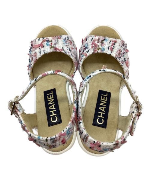 CHANEL（シャネル）CHANEL (シャネル) ツイードウェッジソールサンダル ピンク サイズ:36Cの古着・服飾アイテム