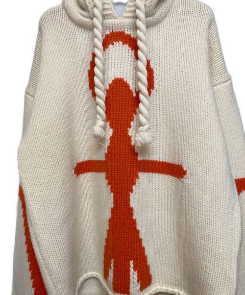 J.W.ANDERSON（ジェイダブリューアンダーソン）J.W.ANDERSON (ジェイダブリューアンダーソン) Anchor Logo Knit Hoodie（アンカーロゴニットフーディ） アイボリー×オレンジ サイズ:Sの古着・服飾アイテム