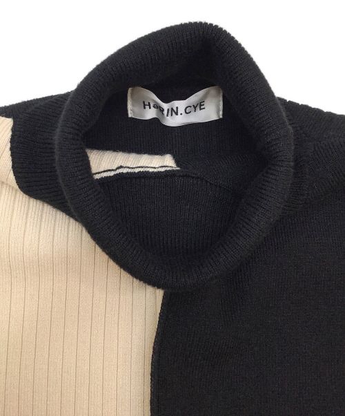 HeRIN.CYE（ヘリンドットサイ）HeRIN.CYE (ヘリンドットサイ) Knit poncho ブラック×ベージュ サイズ:Fの古着・服飾アイテム
