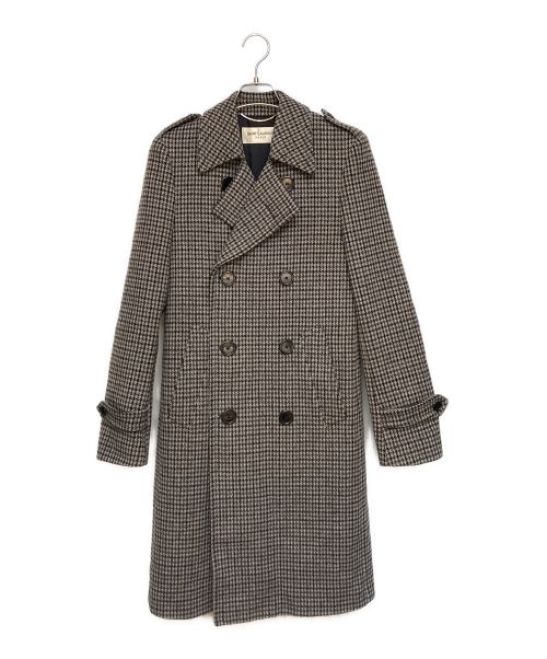Saint Laurent Paris（サンローランパリ）Saint Laurent Paris (サンローランパリ) ハウンドトゥースダブルブレストウールコート/14AW/エディ期/Archive グレー サイズ:44の古着・服飾アイテム