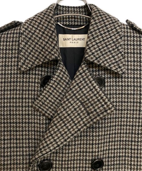 Saint Laurent Paris（サンローランパリ）Saint Laurent Paris (サンローランパリ) ハウンドトゥースダブルブレストウールコート/14AW/エディ期/Archive グレー サイズ:44の古着・服飾アイテム