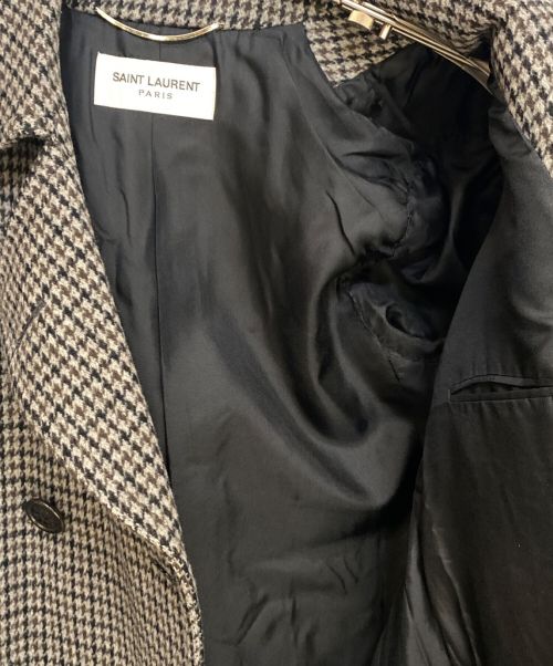 Saint Laurent Paris（サンローランパリ）Saint Laurent Paris (サンローランパリ) ハウンドトゥースダブルブレストウールコート/14AW/エディ期/Archive グレー サイズ:44の古着・服飾アイテム