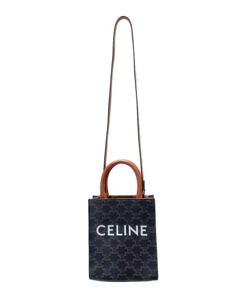CELINE（セリーヌ）CELINE (セリーヌ) ミニ バーティカル トリオンフ キャンバス カバ ブラウン×ブラック サイズ:ミニの古着・服飾アイテム