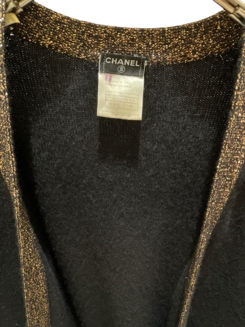 CHANEL（シャネル）CHANEL (シャネル) カシミヤ混ロングカーディガン ブラック×ゴールド サイズ:46の古着・服飾アイテム