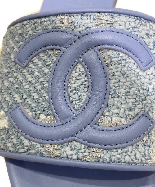 CHANEL（シャネル）CHANEL (シャネル) CCロゴツイードミュール スカイブルー サイズ:36Cの古着・服飾アイテム