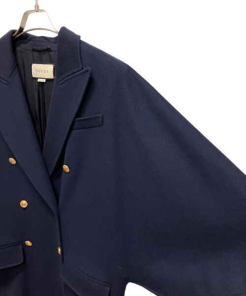 GUCCI（グッチ）GUCCI (グッチ) ソフトメルトンフレアスリーブコート ネイビー サイズ:40の古着・服飾アイテム
