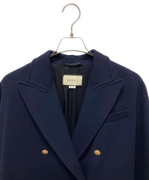 GUCCI（グッチ）GUCCI (グッチ) ソフトメルトンフレアスリーブコート ネイビー サイズ:40の古着・服飾アイテム