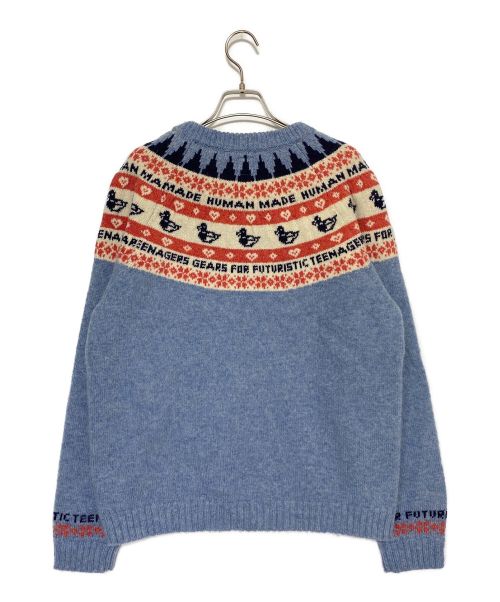 HUMAN MADE（ヒューマンメイド）HUMAN MADE (ヒューマンメイド) DUCK JACQUARD KNIT SWEATER ブルー サイズ:Lの古着・服飾アイテム