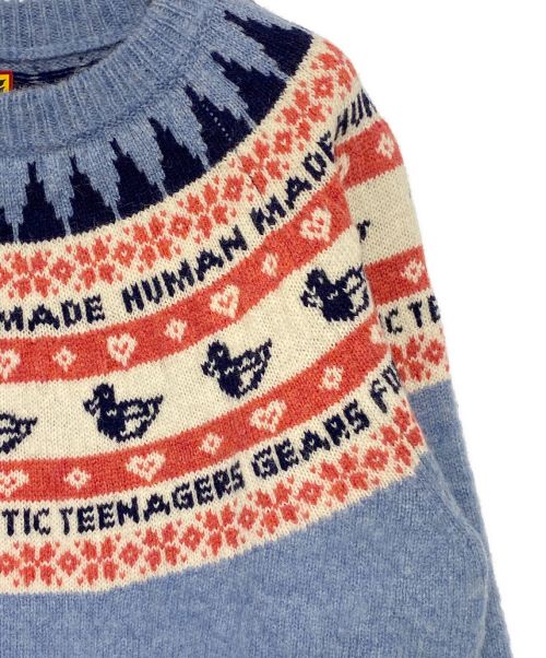 HUMAN MADE（ヒューマンメイド）HUMAN MADE (ヒューマンメイド) DUCK JACQUARD KNIT SWEATER ブルー サイズ:Lの古着・服飾アイテム