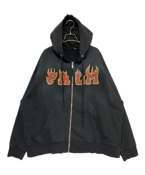 Palm Angels（パーム エンジェルス）Palm Angels (パーム エンジェルス) LOGO FLAMES ZIPPED VINT HOODY ブラック サイズ:XLの古着・服飾アイテム