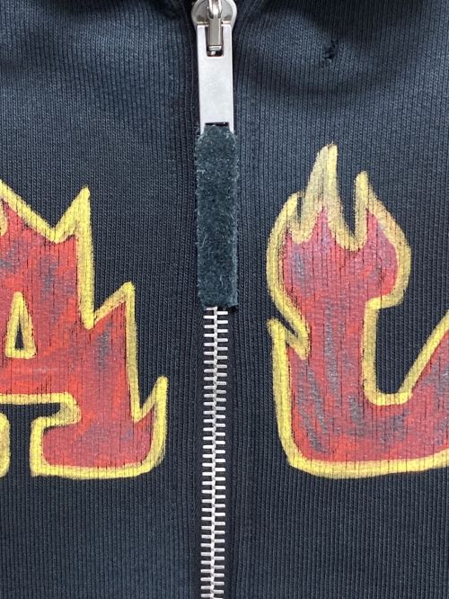 Palm Angels（パーム エンジェルス）Palm Angels (パーム エンジェルス) LOGO FLAMES ZIPPED VINT HOODY ブラック サイズ:XLの古着・服飾アイテム