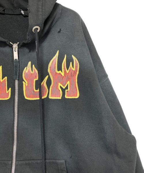 Palm Angels（パーム エンジェルス）Palm Angels (パーム エンジェルス) LOGO FLAMES ZIPPED VINT HOODY ブラック サイズ:XLの古着・服飾アイテム