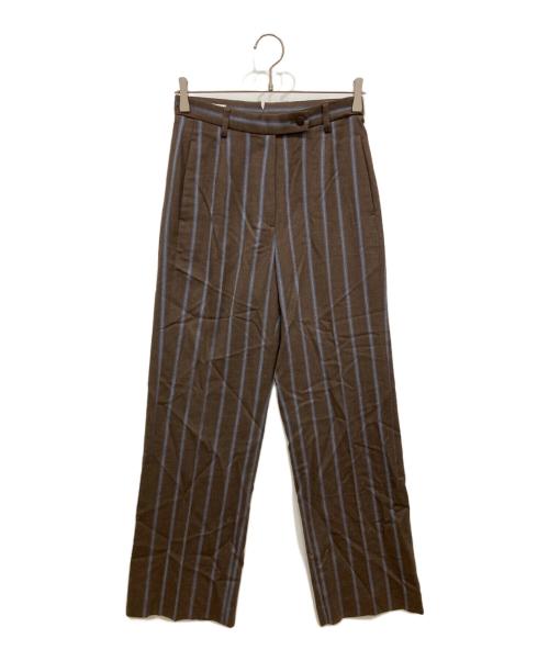 INCOTEX（インコテックス）INCOTEX (インコテックス) ストライプワイドパンツ ブラウン サイズ:38の古着・服飾アイテム