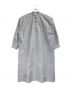 MM6 Maison Margielaエムエムシックスメゾンマルジェラ）の古着「バックプリントノーカラーストライプシャツワンピース」｜スカイブルー