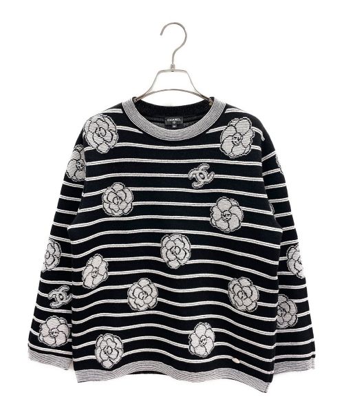 CHANEL（シャネル）CHANEL (シャネル) ボーダークルーネックニット ブラック サイズ:36の古着・服飾アイテム