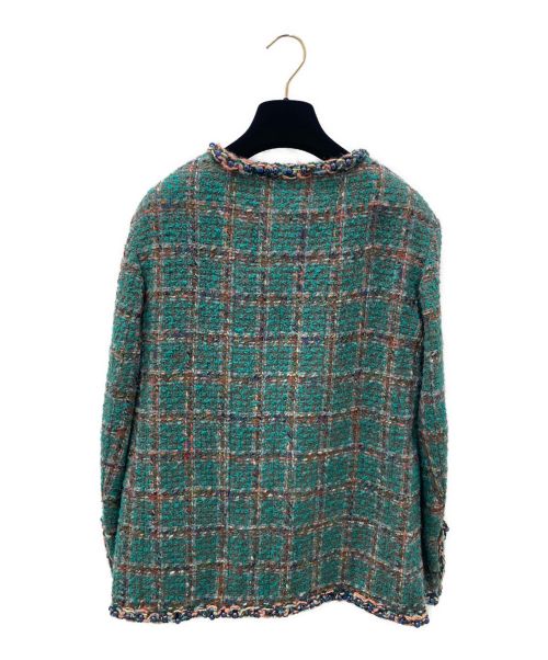 CHANEL（シャネル）CHANEL (シャネル) ノーカラーツイードジャケット グリーン サイズ:34の古着・服飾アイテム