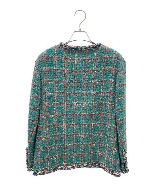 CHANEL（シャネル）CHANEL (シャネル) ノーカラーツイードジャケット グリーン サイズ:34の古着・服飾アイテム