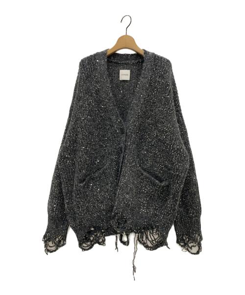 NOUNLESS（ナウンレス）NOUNLESS (ナウンレス) SHINY GRUNGE KNIT CARDIGAN グレー サイズ:2の古着・服飾アイテム