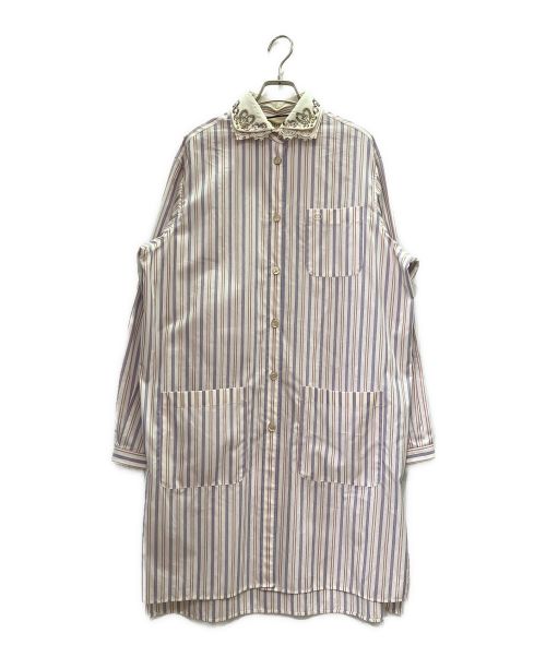 GUCCI（グッチ）GUCCI (グッチ) 22SS ビジューカラー ストライプ シャツワンピース ピンク×ブルー サイズ:38の古着・服飾アイテム