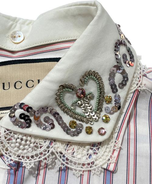 GUCCI（グッチ）GUCCI (グッチ) 22SS ビジューカラー ストライプ シャツワンピース ピンク×ブルー サイズ:38の古着・服飾アイテム