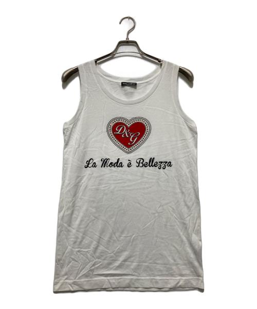 DOLCE & GABBANA（ドルチェ＆ガッバーナ）DOLCE & GABBANA (ドルチェ＆ガッバーナ) ラインストーン装飾タンクトップ ホワイト サイズ:36の古着・服飾アイテム
