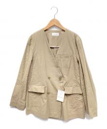 HUMAN WOMAN（ヒューマンウーマン）の古着「ノーカラーダブルジャケット」｜ベージュ