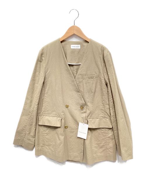 HUMAN WOMAN（ヒューマンウーマン）HUMAN WOMAN (ヒューマンウーマン) ノーカラーダブルジャケット ベージュ サイズ:Mの古着・服飾アイテム